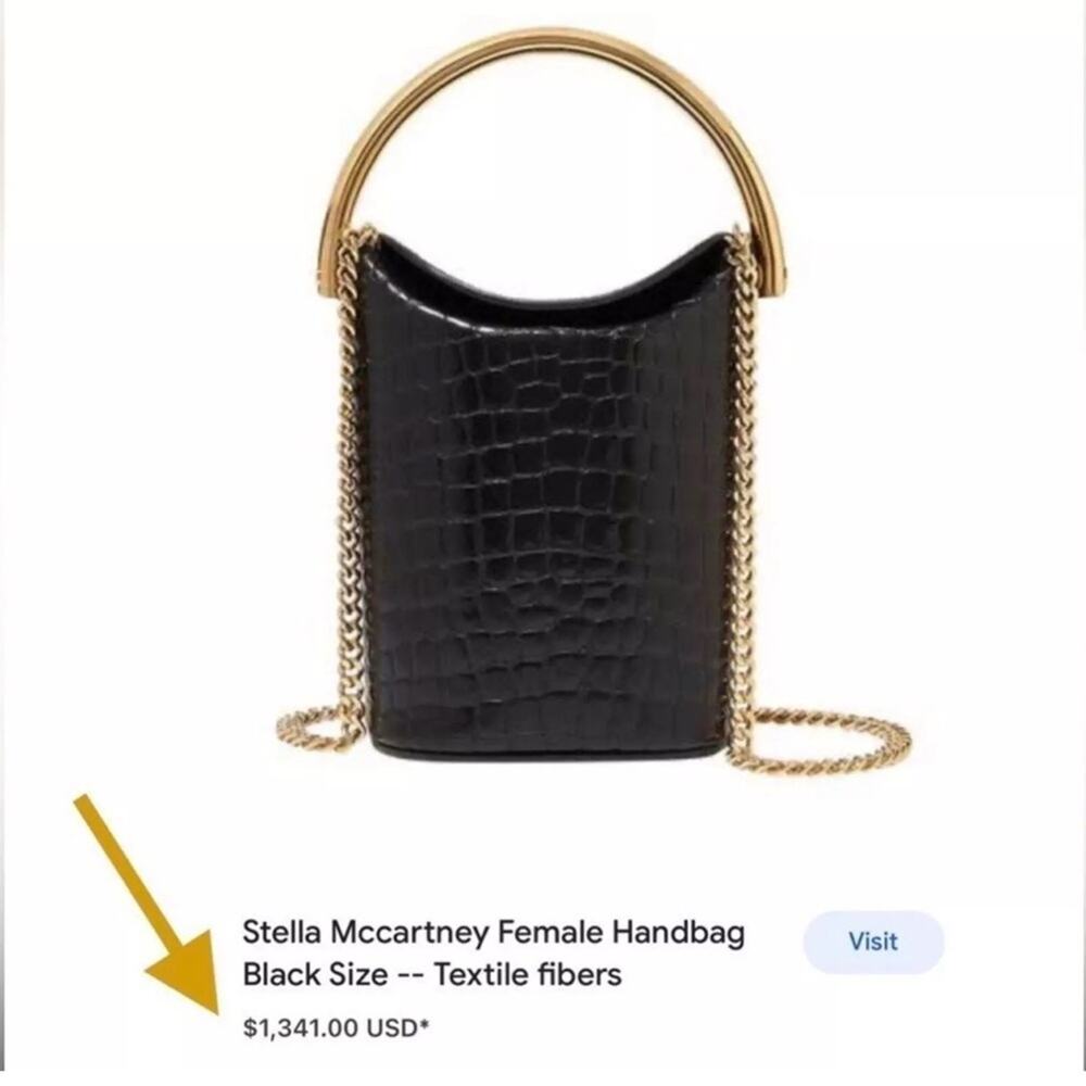 New Stella McCartney Black Croc Embossed Bucket Bag Gold Handle W/ Dust Bag - Picture 14 of 15
